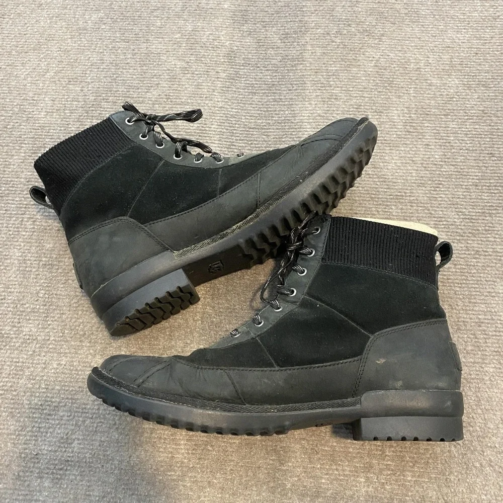 UGG Snow Boots Womens Size 9 Black Suede Wool Lined Lace Up Ankle Winter 1095160